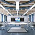School Modern Classroom With Desks Chairs Screens And Ceiling Lights