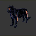 Low Poly Black Panther Figurine With Orange Geometric Accents And Reflective Base