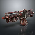Futuristic Sci Fi Weapon Featuring Red Brown Textured Surface Scope Barrel And Mechanical Grip 3d model