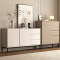 Modern Beige Console Cabinet And Side Cabinet With Drawers Vase Artwork Plant