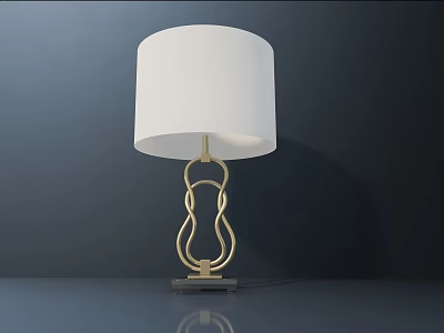 Modern Table Lamp With White Lampshade And Golden Geometric Stand On Dark Surface 3d model