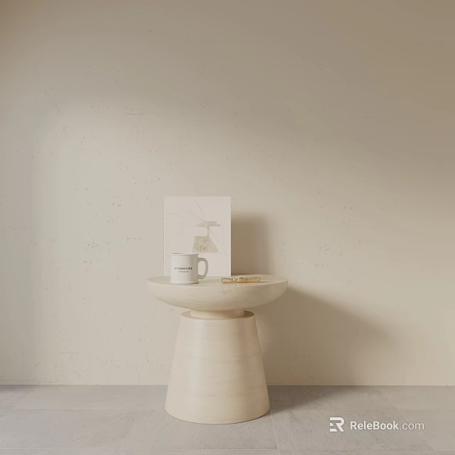 Minimalist White Bedside Table With Mug And Picture Frame In Bedroom 3d model 