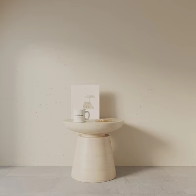 Minimalist White Bedside Table With Mug And Picture Frame In Bedroom 3d model