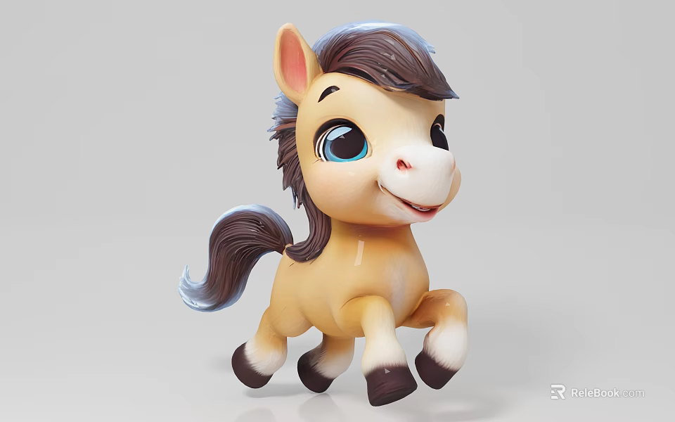 Cute Cartoon Pony Stuffed Toy With Brown Mane And Running Pose Design 3d model 