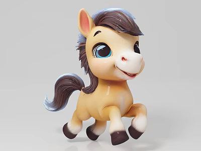 Cute Cartoon Pony Stuffed Toy With Brown Mane And Running Pose Design 3d model