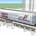 Modern Commercial Complex Exterior With Glass Facade Large Billboard And Pedestrians