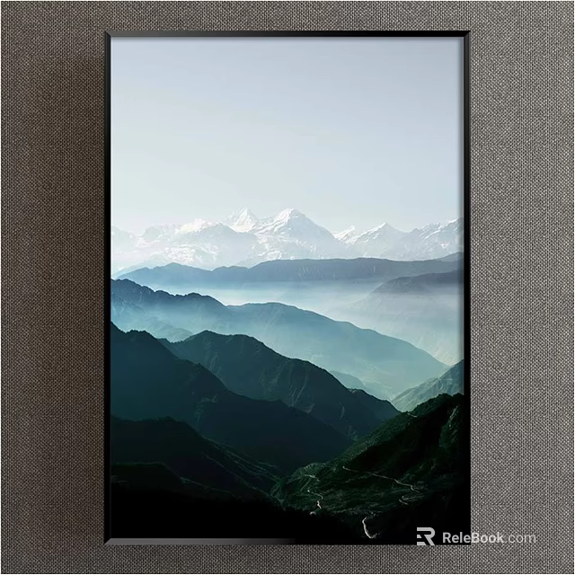 Scenic Landscape Painting With Snow Capped Mountains And Layered Valleys In Soft Light 3d model 