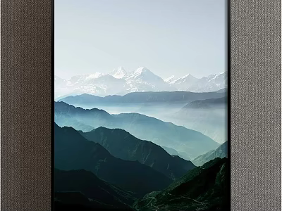 Scenic Landscape Painting With Snow Capped Mountains And Layered Valleys In Soft Light 3d model