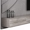 Modern TV Background Wall With Gray Curved Lines Illuminated Rings And Wooden Cabinet