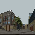 Modern Commercial Street With Waterfront Green Spaces Diverse Buildings And Plaza