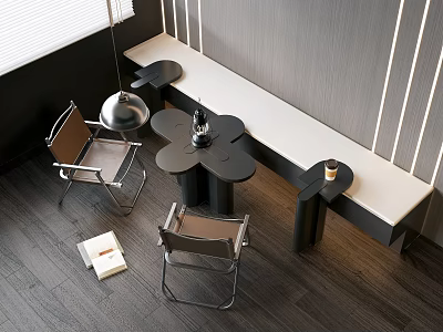 Modern Public Chairs Interior Design With Metal Frame Leather Seats And Petal Shaped Table 3d model