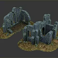 Scenic View of Blue Stone Ruins With Fallen Leaves and Earthy Ground Cover