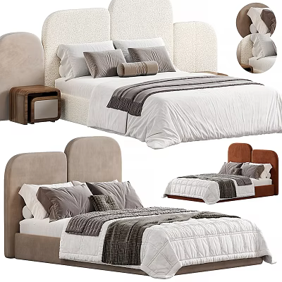 Modern Double Bed With Upholstered Headboard Multiple Pillows And Bed Sheets Design 3d model