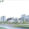 Modern Residential Buildings With Green Spaces Roads And Pedestrians Under Clear Sky