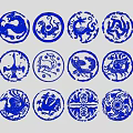 Traditional Blue and White Circular Patterns with Animal and Geometric Designs