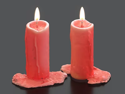 Red Lit Candles With Dripping Melting Wax As Essential Living Supplies 3d model