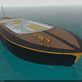 Classic Yacht With Wooden Deck Black Yellow Hull And Open Cabin On Water
