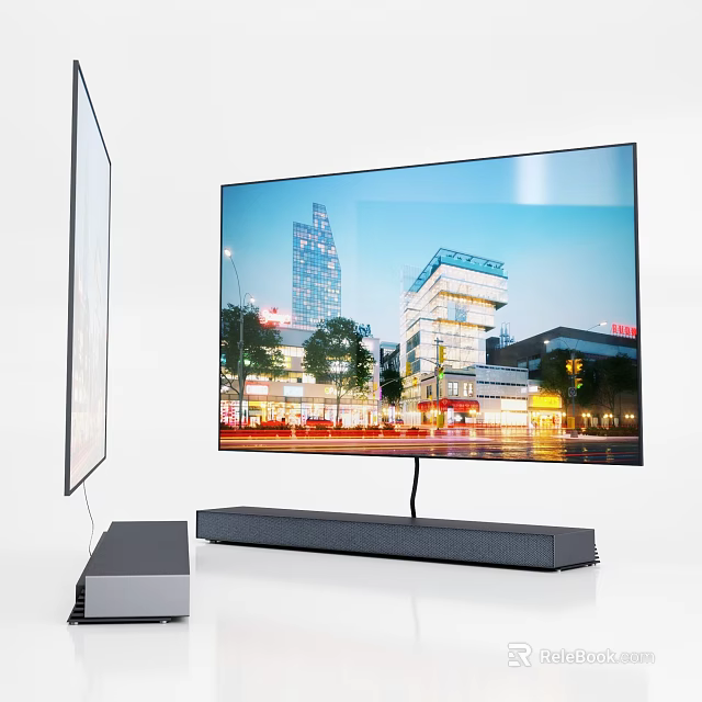 Slim Modern Computer Monitor With High Definition Screen And Soundbar Accessory 3d model 