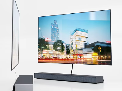 Slim Modern Computer Monitor With High Definition Screen And Soundbar Accessory 3d model