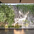 Modern Indoor Landscape Interior With Green Plant Wall Stone And Deer Light Decoration