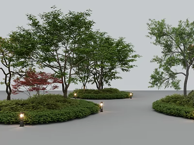 Natural Garden Plant Combination With Various Trees Shrubs Curved Pathway And Lights 3d model