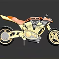 Futuristic Gold And Orange Motorcycle With Aerodynamic Frame And Shiny Wheels