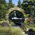 Serene Park Landscape With Stone Arch Lush Trees And Green Vegetation