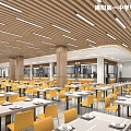 Bright Cafeteria With Yellow Chairs And White Tables 3d model