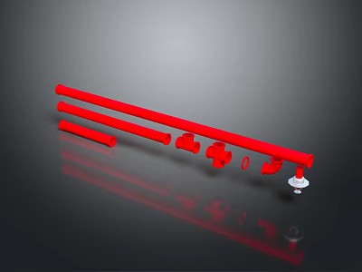 Set of Red Long Strips with Small Components and Mounting Parts 3d model