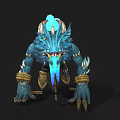 Blue Mythical Fantasy Beast With Luminous Blue Mane Golden Arm Bands Chain Details And Sharp Claws