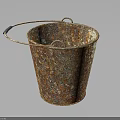 Rusted Metal Bucket With Textured Surface And Metal Handle On Dark Background 3d model