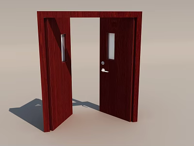 Crimson Wooden Double Doors With Glass Panels In Open Position For Interior 3d model
