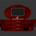 Red Velvet Jewelry Decorative Ornament Set With Oval Mirror And Multiple Drawers