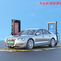 Tesla Electric Car Charging at Charging Station in Charging Area