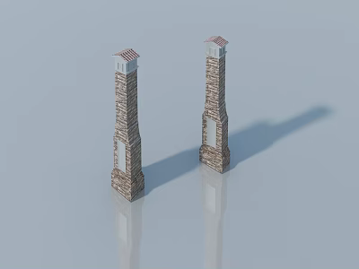 Two Stone Tower Structures With Swing Doors And Red Roof Tops 3d model