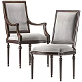 Classic Single Chair With Wooden Frame Carved Legs And Light Gray Upholstered Seat