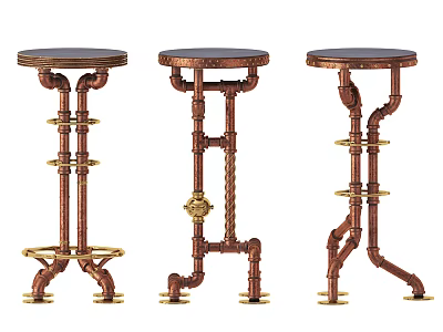 Industrial Style Bar Stools With Copper Pipe Structure And Round Black Seats 3d model