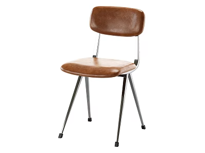 Classic Brown Leather Dining Chair With Metal Legs And Comfortable Seat Backrest 3d model