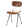 Classic Brown Leather Dining Chair With Metal Legs And Comfortable Seat Backrest