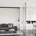Modern Office Interior With Open Layout Glass Partition Gray Sofa Bookshelf And White Cabinets