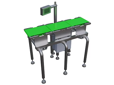 Industrial Conveyor System With Green Belt Metal Frame And Overhead Monitoring Unit 3d model
