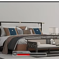 Modern Double Bed With Nightstands Table Lamps Decorative Pillows And Bench 3d model
