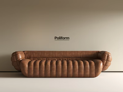 Poliform Brown Leather Sectional Sofa With Modern Design And Rounded Arms 3d model