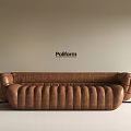 Poliform Brown Leather Sectional Sofa With Modern Design And Rounded Arms 3d model