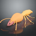 Yellow 3D Model Ant With Large Mandibles And Antennae On Black Background With Reflection