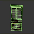 Dark Red Wooden Two Tiered Cabinet With Glass Doors And Gold Accents