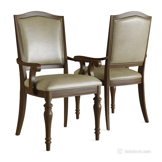 Classic Wooden Dining Chairs With Armrests Light Upholstery And Decorative Legs 3d model 