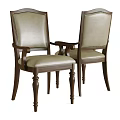 Classic Wooden Dining Chairs With Armrests Light Upholstery And Decorative Legs