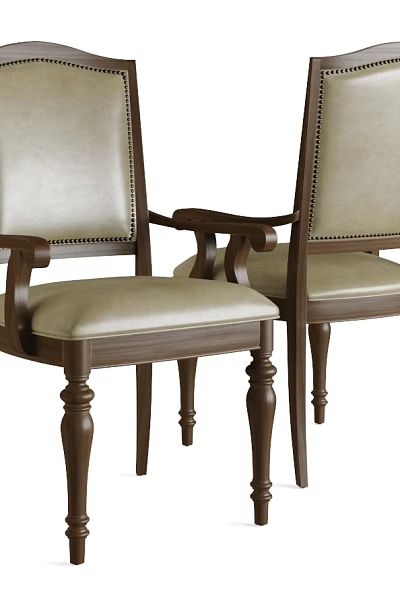Classic Wooden Dining Chairs With Armrests Light Upholstery And Decorative Legs 3d model