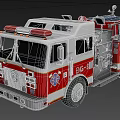 Red And White Fire Truck With ENG91 Marking Fire Department Emblem And Ladder
